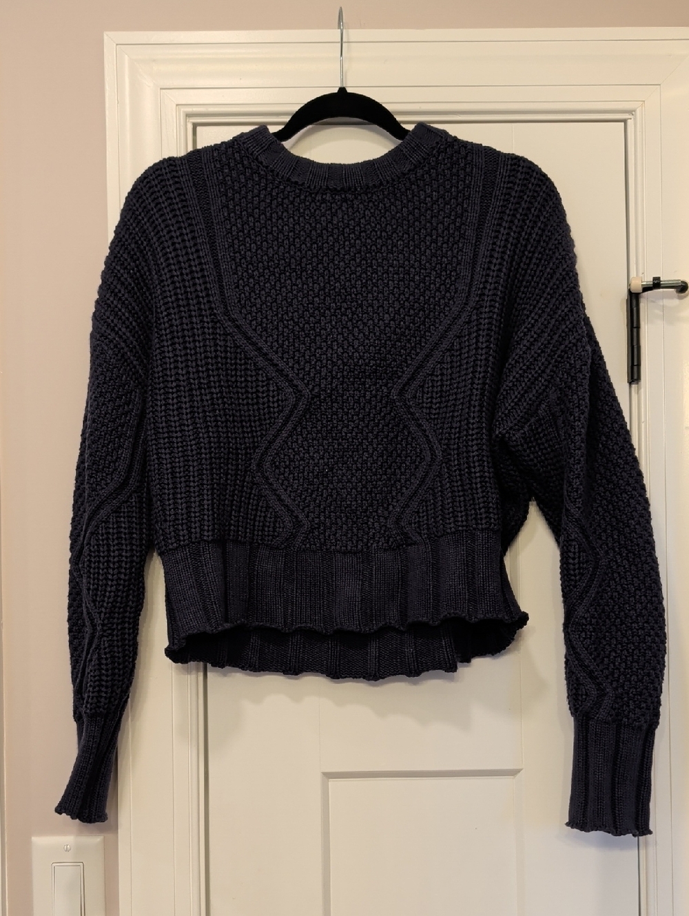 all:row Women's Navy Cropped Cable Knit Sweater